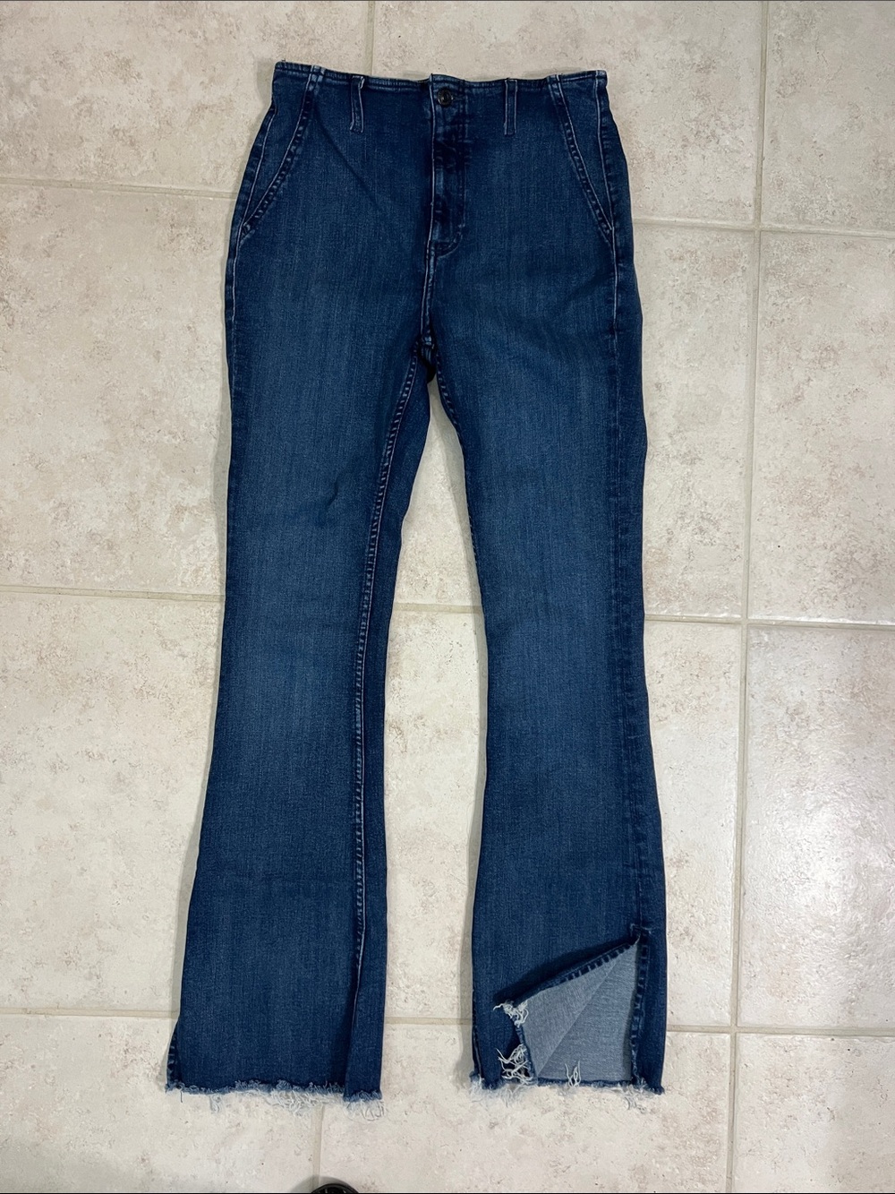We The Free Dark Blue Flare Jeans with Raw Hem